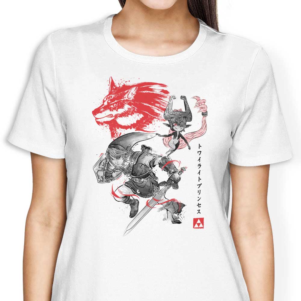 Twilight Wolf Sumi-e Women's Apparel - Adult & Kids T-Shirts, Sweatshirts & Hoodies apparel design preview 2