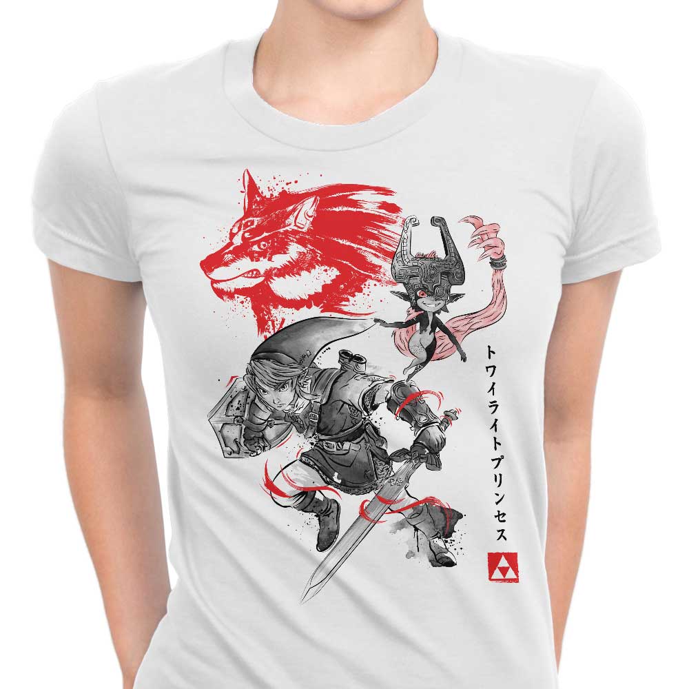 Twilight Wolf Sumi-e Women's Apparel - Adult & Kids T-Shirts, Sweatshirts & Hoodies apparel design preview 1