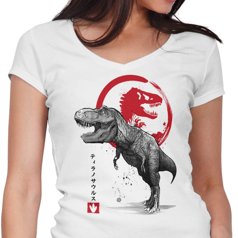 Tyrannosaurus Sumi-e Women's V-Neck - Adult & Kids T-Shirts, Sweatshirts & Hoodies apparel design preview 1