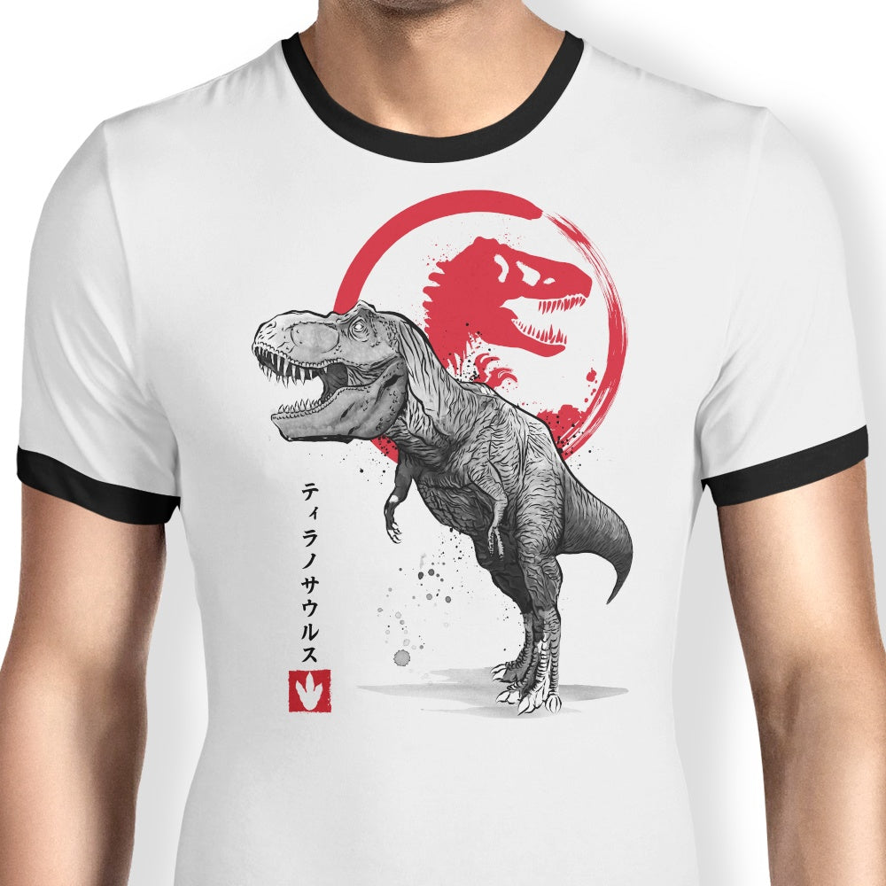 Tyrannosaurus Sumi-e Ringer - Adult & Kids T-Shirts, Sweatshirts & Hoodies apparel design preview 1