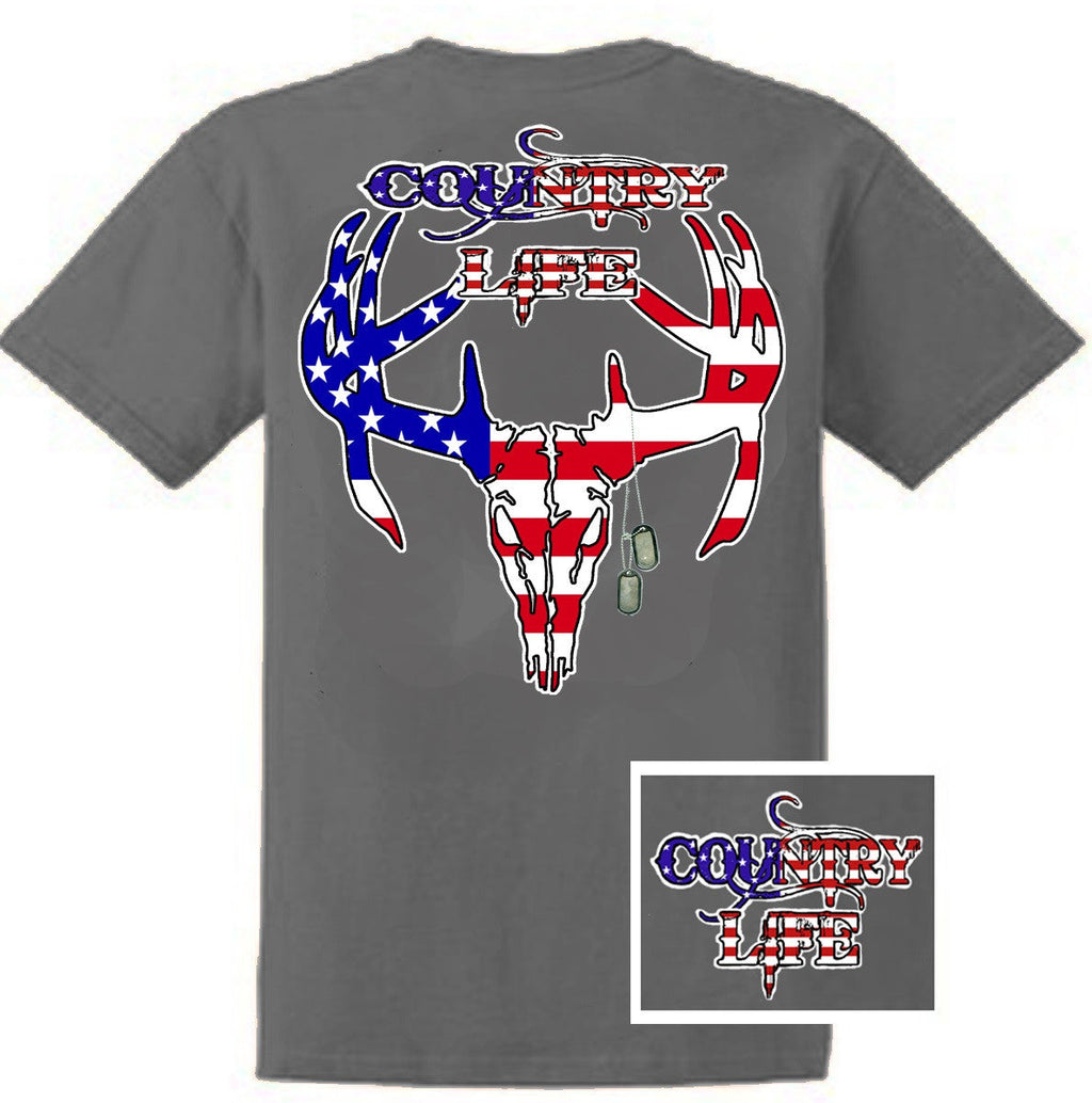 Country Life Outfitters USA American Flag Deer Skull - Adult & Kids T-Shirts, Sweatshirts & Hoodies apparel design preview 1