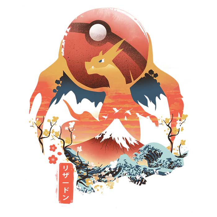 Ukiyo Fire Ringer - Adult & Kids T-Shirts, Sweatshirts & Hoodies apparel design preview 2