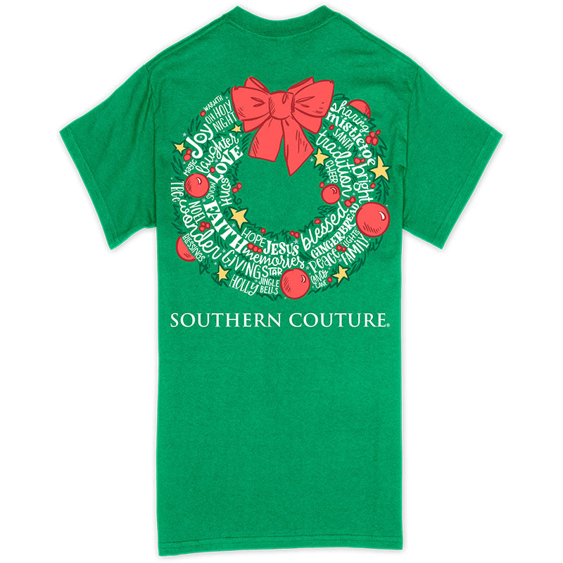 SALE Southern Couture Classic Christmas Wreath - Adult & Kids T-Shirts, Sweatshirts & Hoodies apparel design preview 1