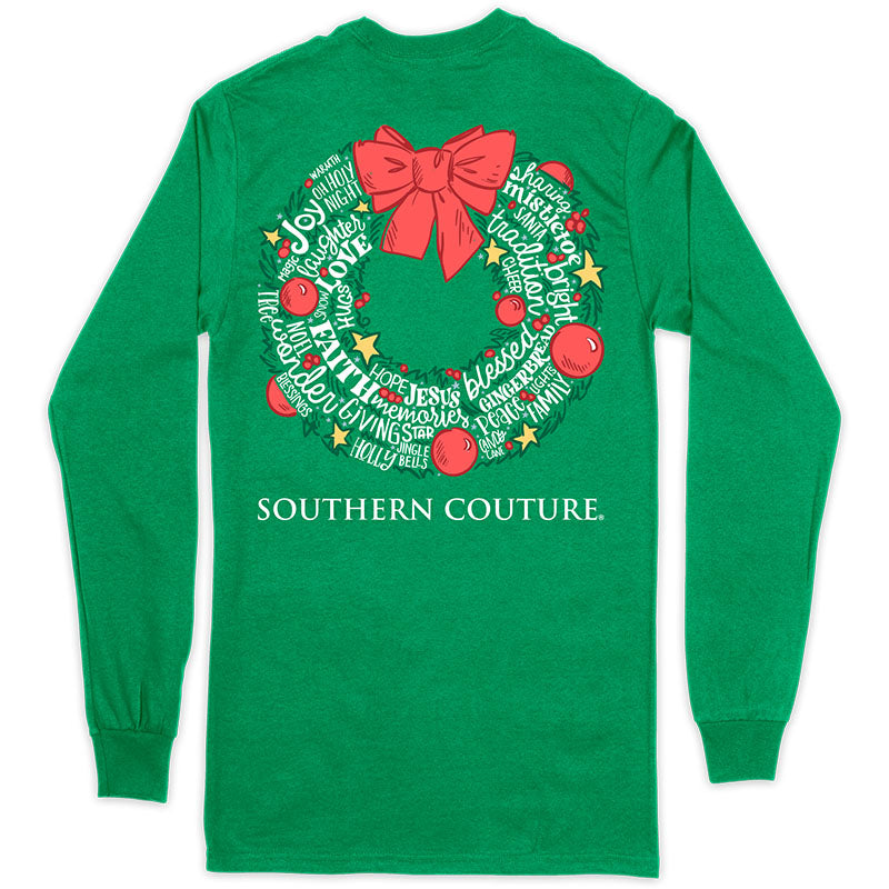 SALE Southern Couture Classic Christmas Wreath - Adult & Kids T-Shirts, Sweatshirts & Hoodies apparel design preview 1