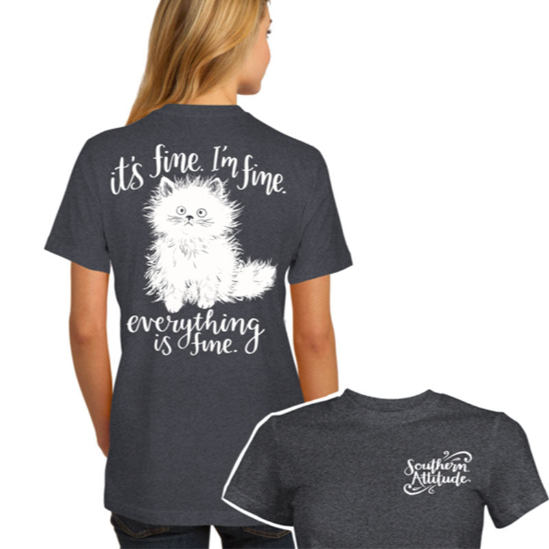 Southern Attitude Everything Is Fine Cat - Adult & Kids T-Shirts, Sweatshirts & Hoodies apparel design preview 2