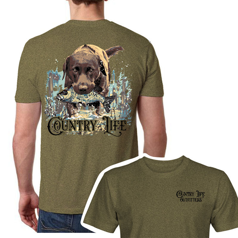 Country Life Outfitters Fishing Dog Unisex Canvas - Adult & Kids T-Shirts, Sweatshirts & Hoodies apparel design preview 1