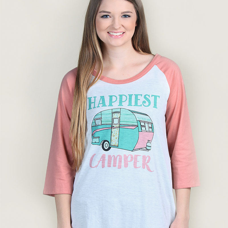 Bjaxx Southern Grace Happiest Camper Raglan - Adult & Kids T-Shirts, Sweatshirts & Hoodies apparel design preview 1