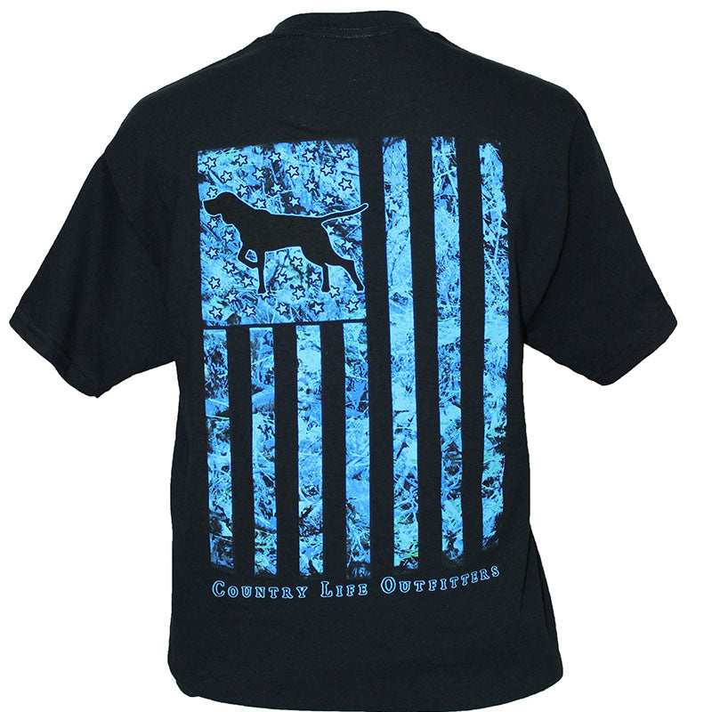 Country Life Outfitters USA Blue Camo Flag Dog - Adult & Kids T-Shirts, Sweatshirts & Hoodies apparel design preview 1