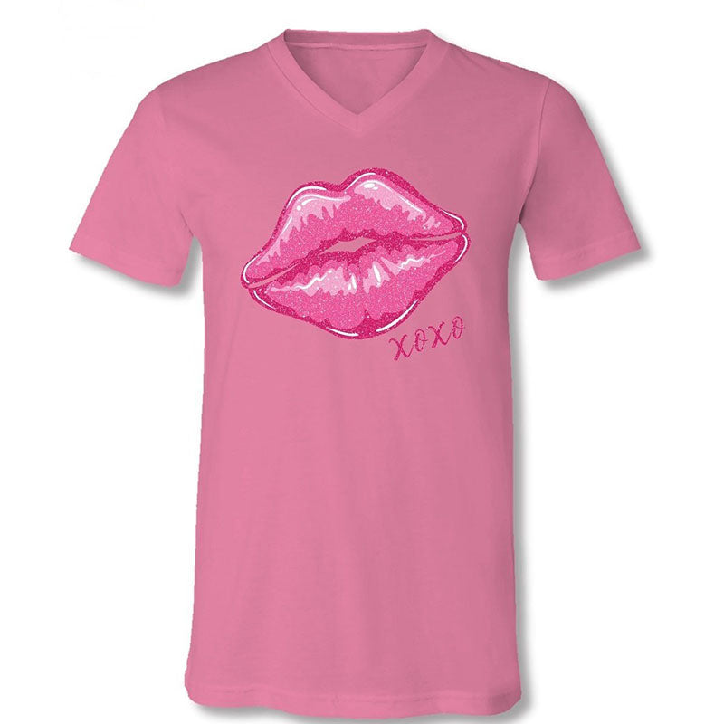 Sassy Frass XOXO Glitter Lips V-Neck Canvas - Adult & Kids T-Shirts, Sweatshirts & Hoodies apparel design preview 1