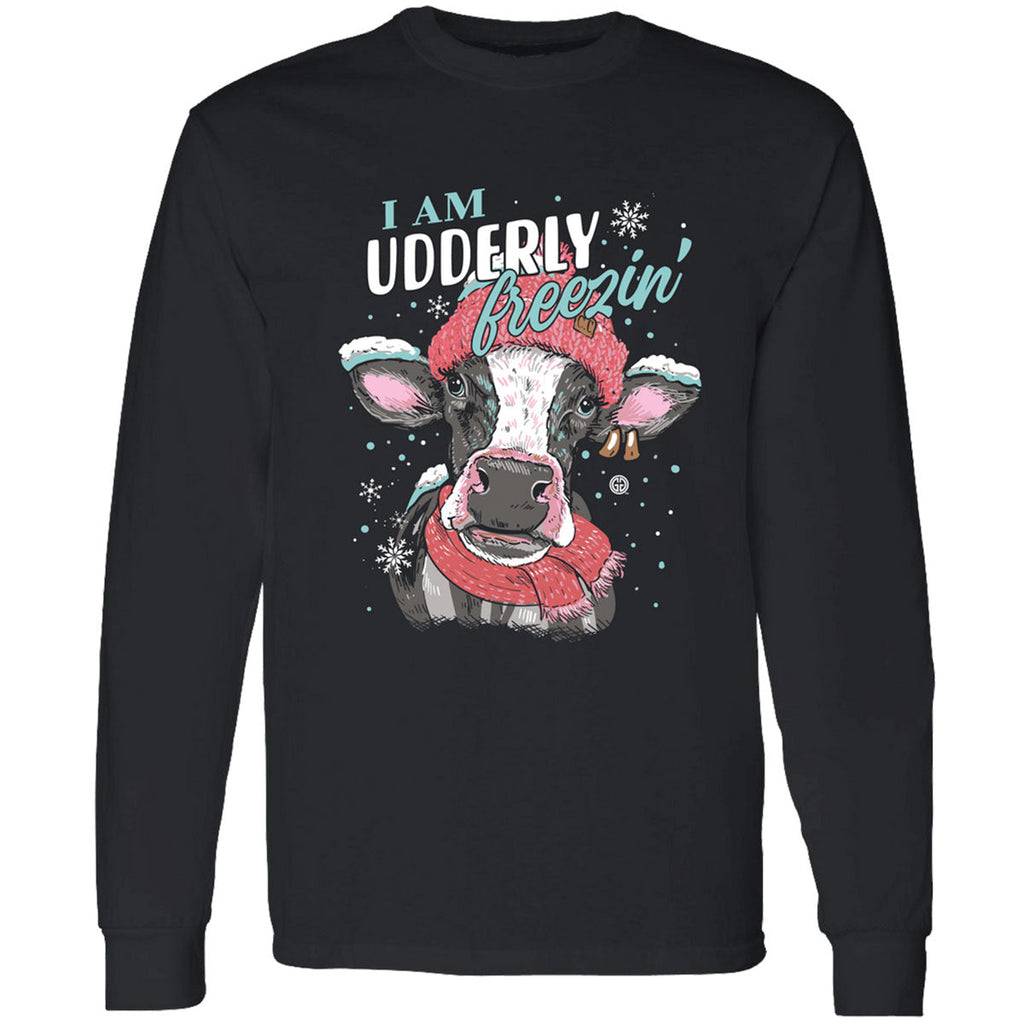 Girlie Girl Originals Udderly Freezin Cow Holiday - Adult & Kids T-Shirts, Sweatshirts & Hoodies apparel design preview 1