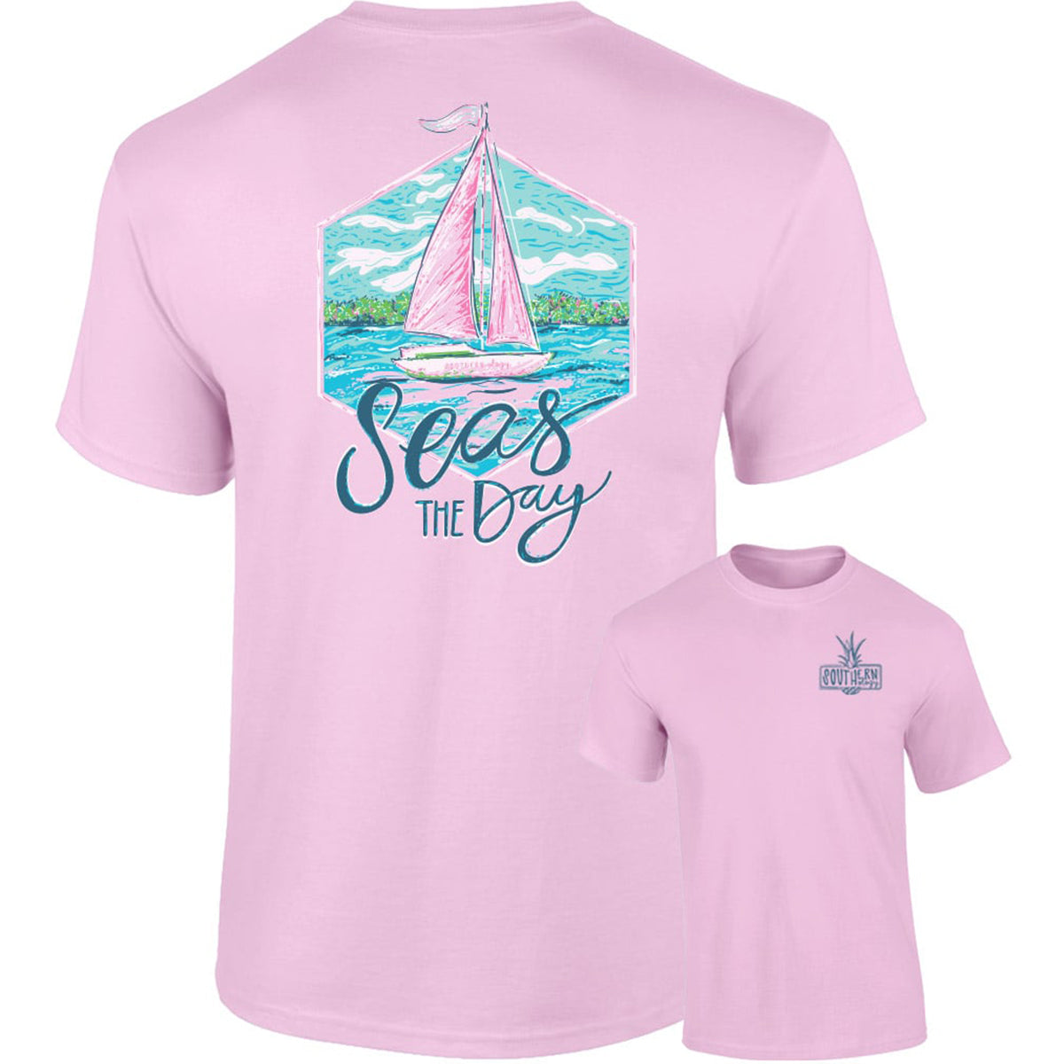 Southernology Seas the Day Sailboat Comfort Colors - Adult & Kids T-Shirts, Sweatshirts & Hoodies apparel design preview 1