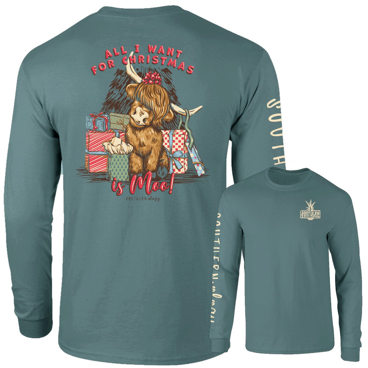 Southernology Christmas Moo Cow Holiday Comfort - Adult & Kids T-Shirts, Sweatshirts & Hoodies apparel design preview 2