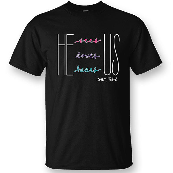 Sassy Frass He Sees Us Faith V-Neck Canvas - Adult & Kids T-Shirts, Sweatshirts & Hoodies apparel design preview 1