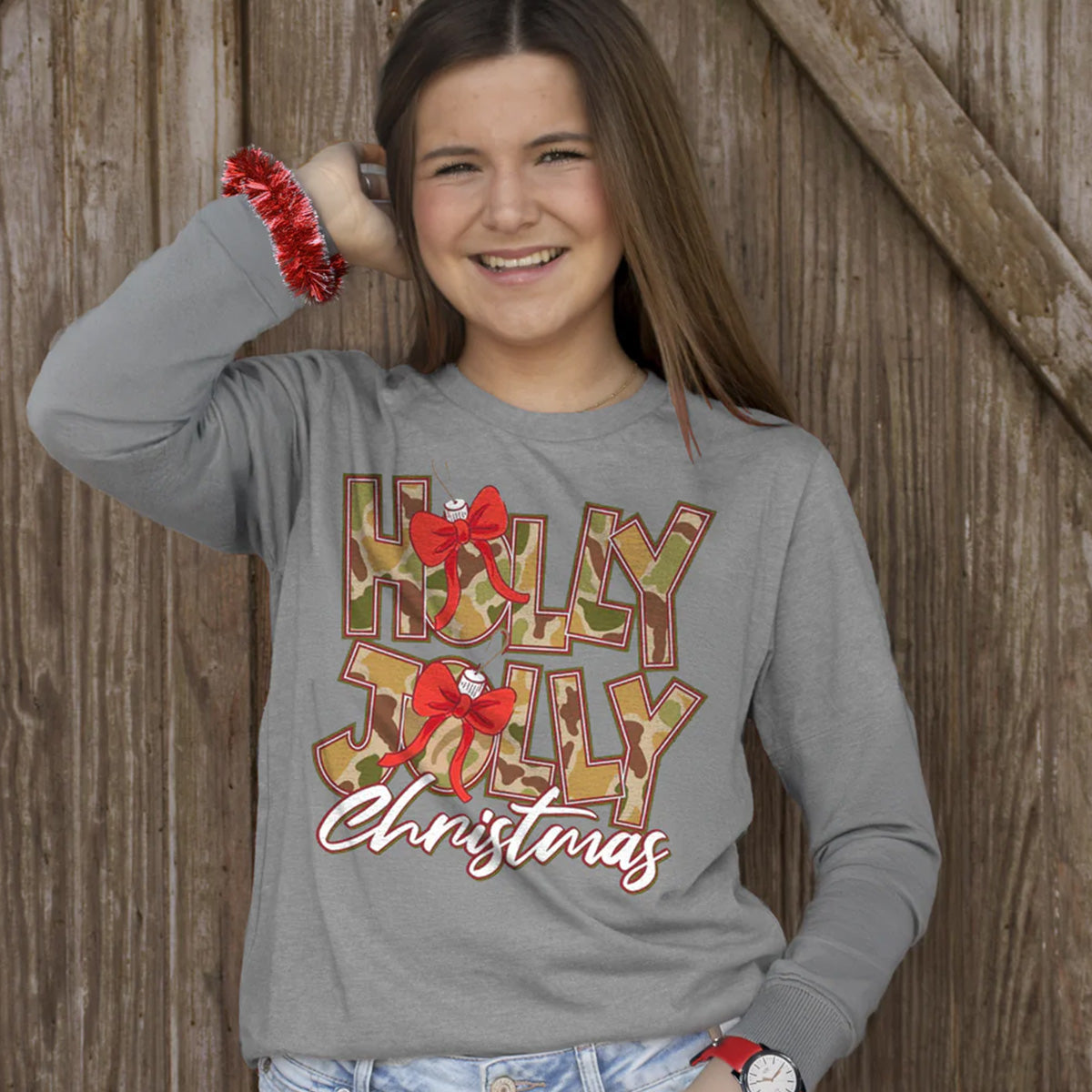 Girlie Girl Originals Holly Jolly Camo Holiday - Adult & Kids T-Shirts, Sweatshirts & Hoodies apparel design preview 1