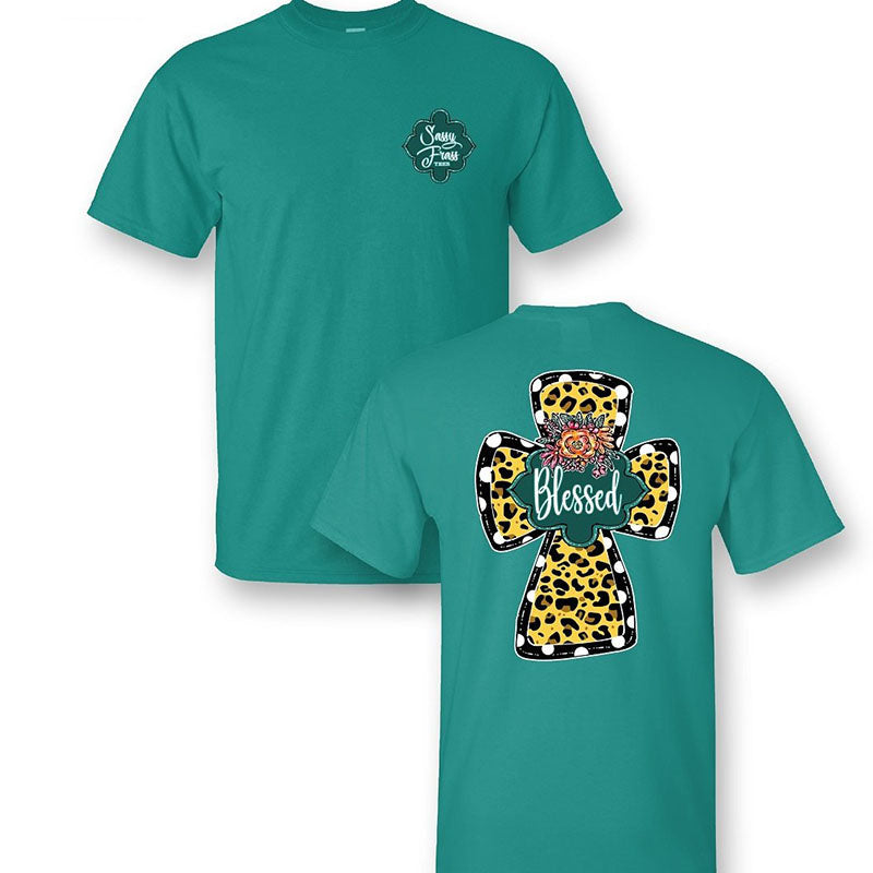 Sassy Frass Blessed Leopard Cross Faith - Adult & Kids T-Shirts, Sweatshirts & Hoodies apparel design preview 2