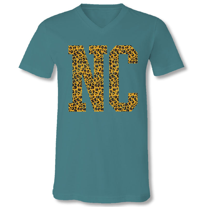 Sassy Frass North Carolina Leopard V-Neck Blue Canvas - Adult & Kids T-Shirts, Sweatshirts & Hoodies apparel design preview 1