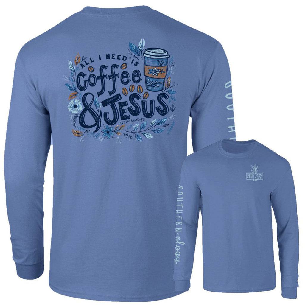 Southernology Coffee and Jesus Comfort Colors - Adult & Kids T-Shirts, Sweatshirts & Hoodies apparel design preview 1