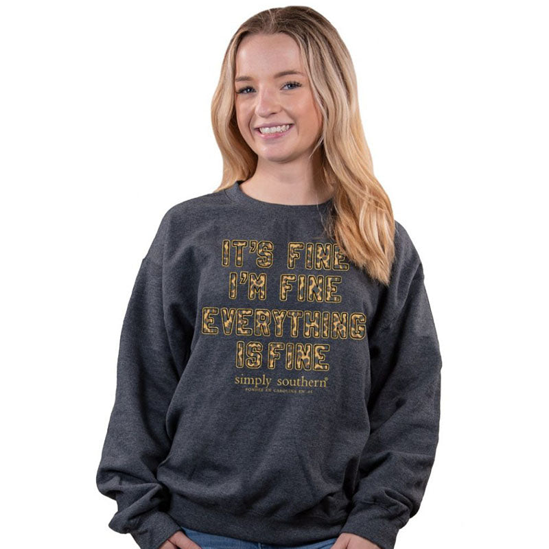 SALE Simply Southern Leopard Everything Is Fine Crew - Adult & Kids T-Shirts, Sweatshirts & Hoodies apparel design preview 1