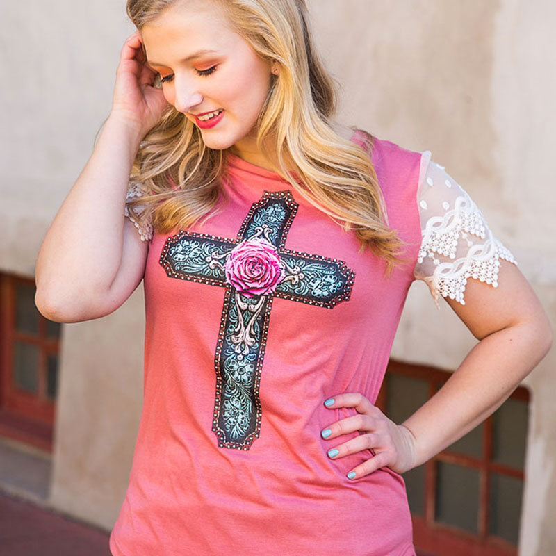 SALE Bjaxx Southern Grace Embroidered Rose Cross Lace - Adult & Kids T-Shirts, Sweatshirts & Hoodies apparel design preview 1