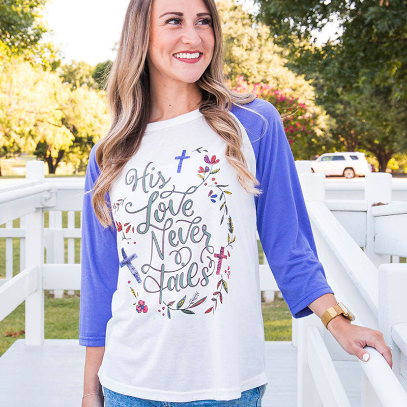 Bjaxx Southern Grace Love Never Fails Raglan - Adult & Kids T-Shirts, Sweatshirts & Hoodies apparel design preview 1