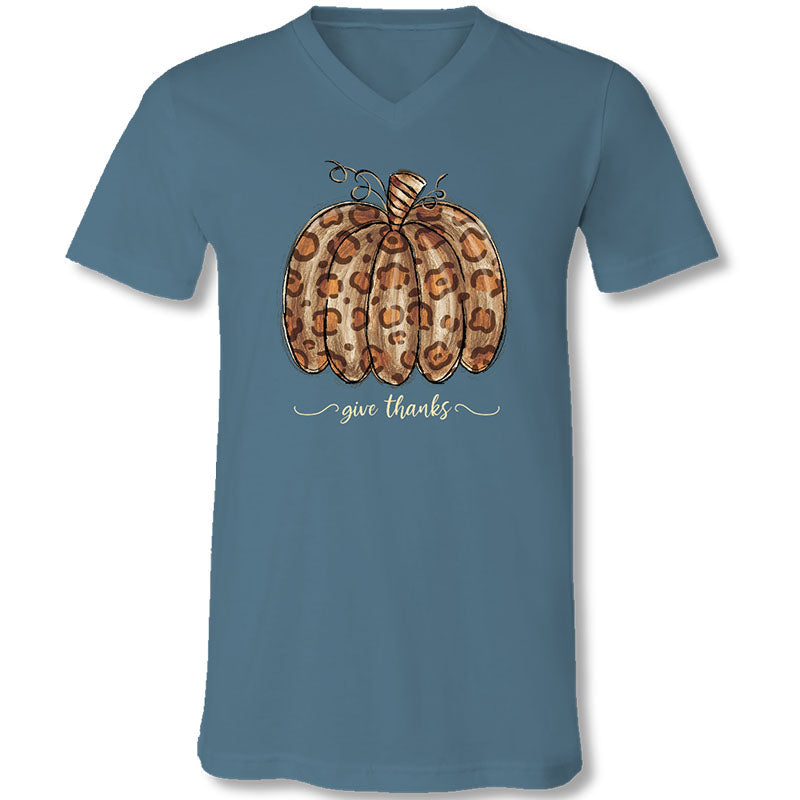SALE Sassy Frass Give Thanks Leopard Pumpkin V-Neck - Adult & Kids T-Shirts, Sweatshirts & Hoodies apparel design preview 1