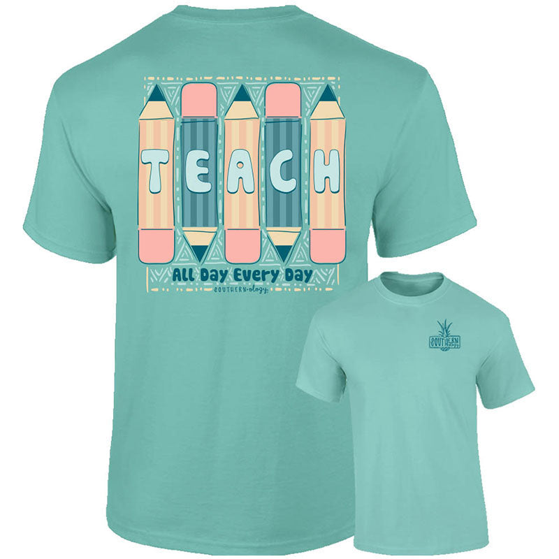 Southernology Pencil Teacher All Day Comfort Colors - Adult & Kids T-Shirts, Sweatshirts & Hoodies apparel design preview 1