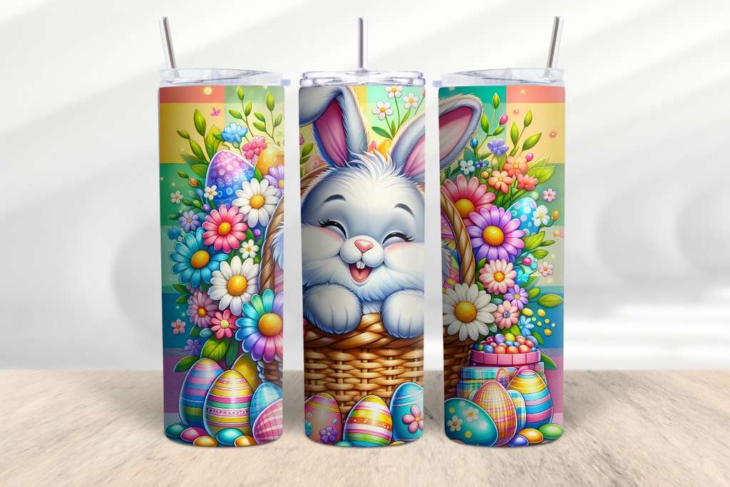 Cute Easter Bunny in Basket 20 oz Skinny Tumbler Cup - Adult & Kids T-Shirts, Sweatshirts & Hoodies apparel design preview 1
