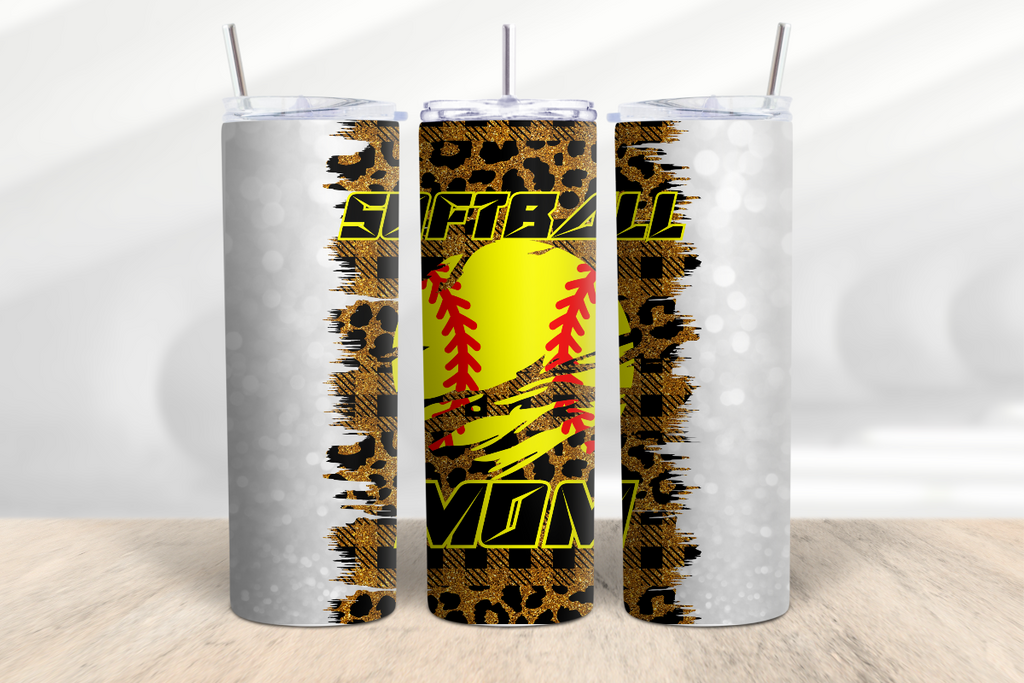 Softball Mom Cheetah 20 oz Skinny Tumbler Cup With - Adult & Kids T-Shirts, Sweatshirts & Hoodies apparel design preview 1