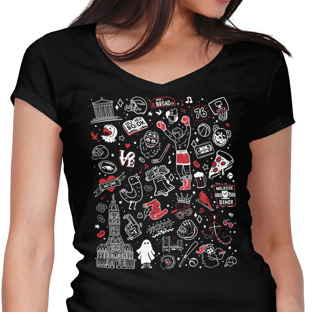 Upsides Doodles Women's V-Neck - Adult & Kids T-Shirts, Sweatshirts & Hoodies apparel design preview 1
