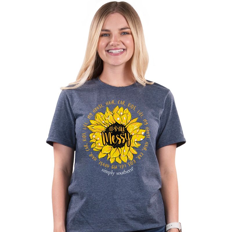 Simply Southern Preppy All Messy Mom Sunflower - Adult & Kids T-Shirts, Sweatshirts & Hoodies apparel design preview 1