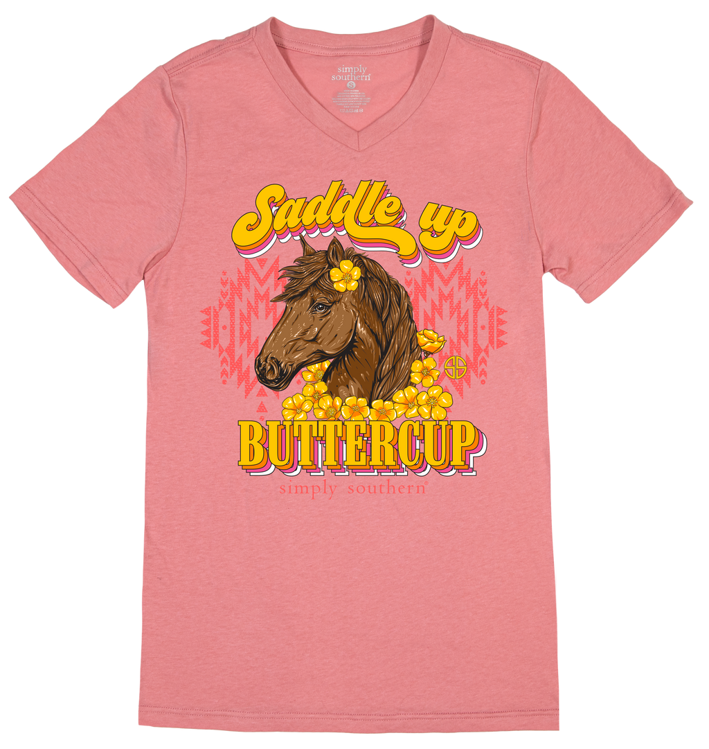 SALE Simply Southern Saddle Up Buttercup V-Neck - Adult & Kids T-Shirts, Sweatshirts & Hoodies apparel design preview 2