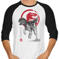 Velociraptor Sumi-e 3/4 Sleeve Raglan - Adult & Kids T-Shirts, Sweatshirts & Hoodies apparel design preview 1
