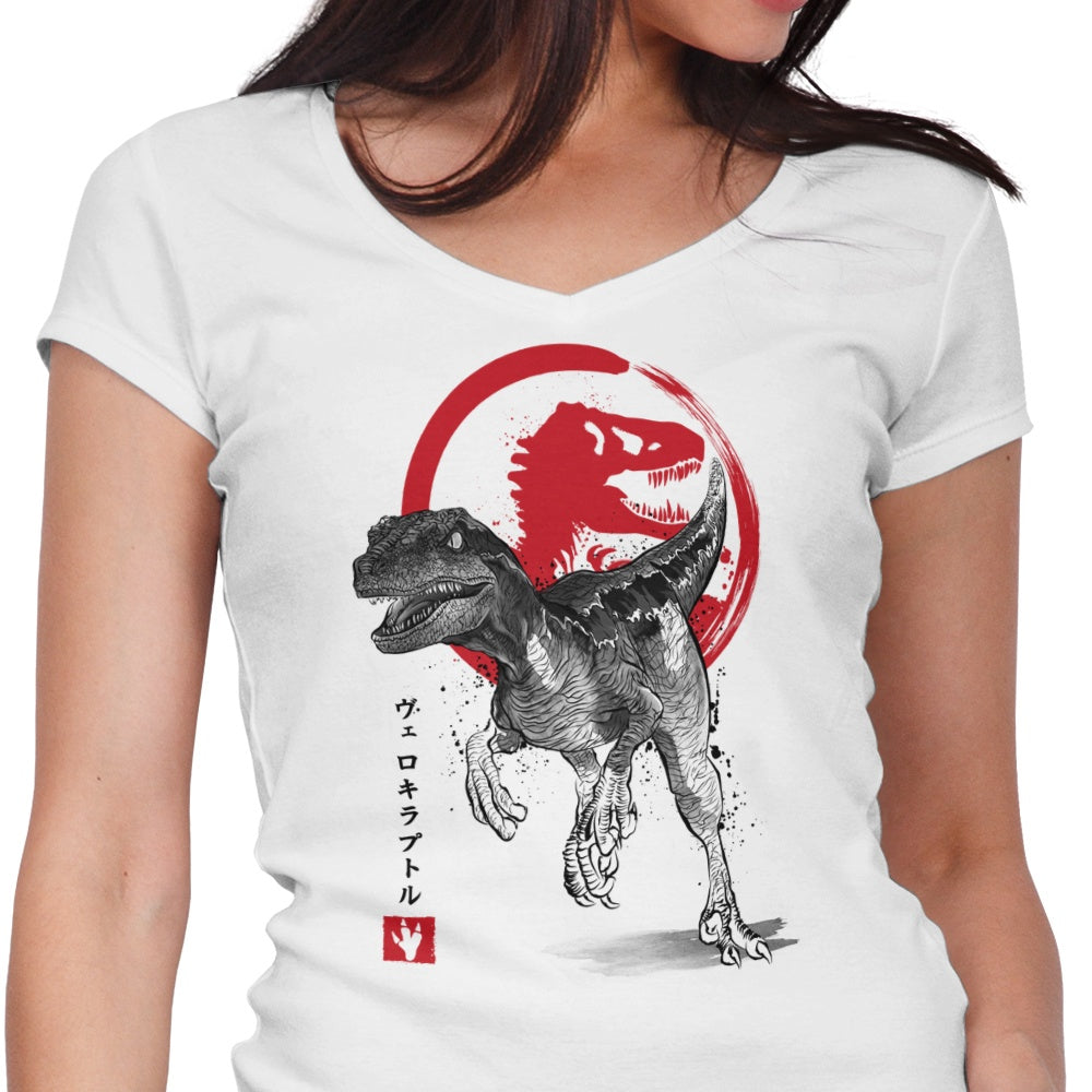 Velociraptor Sumi-e Women's V-Neck - Adult & Kids T-Shirts, Sweatshirts & Hoodies apparel design preview 1