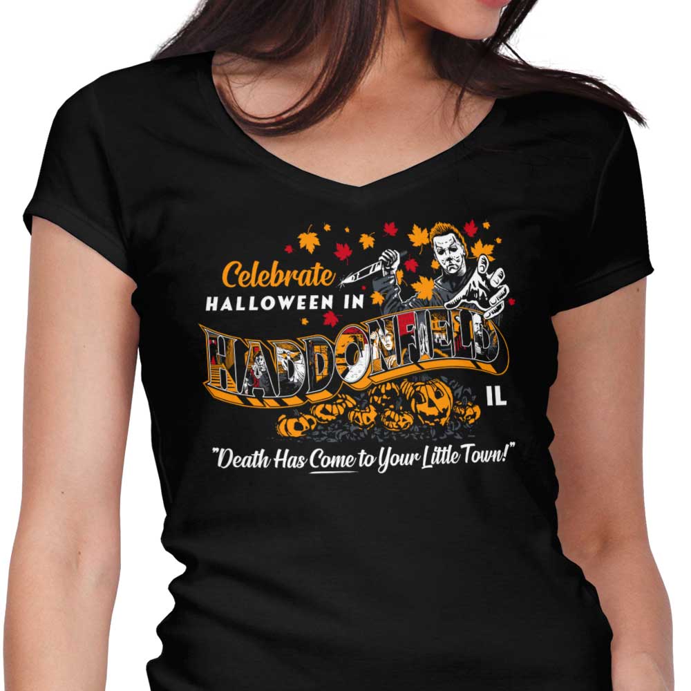 Visit Haddonfield Women's V-Neck - Adult & Kids T-Shirts, Sweatshirts & Hoodies apparel design preview 1