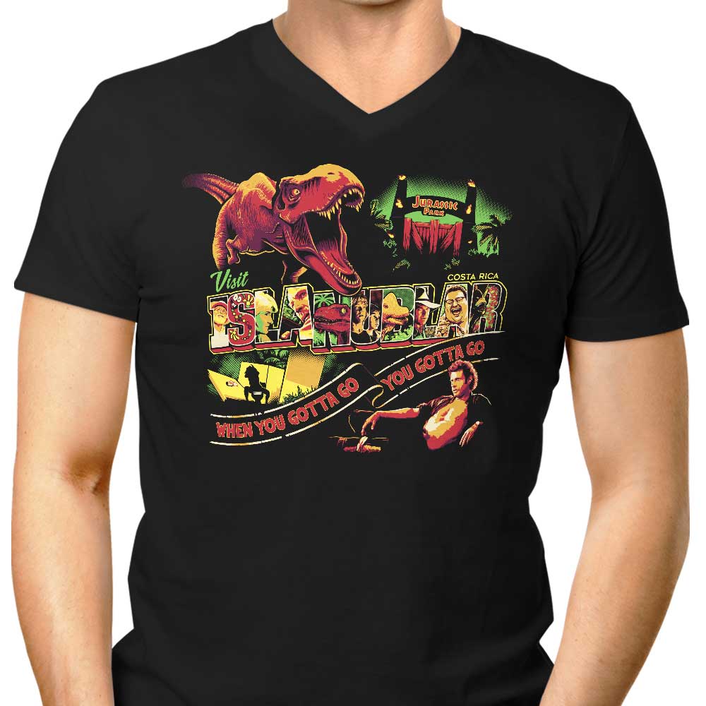 Visit Isla Nublar Men's V-Neck - Adult & Kids T-Shirts, Sweatshirts & Hoodies apparel design preview 1