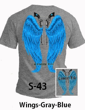 Country Life Outfitters Gray Blue Wings Guns Vintage - Adult & Kids T-Shirts, Sweatshirts & Hoodies apparel design preview 1