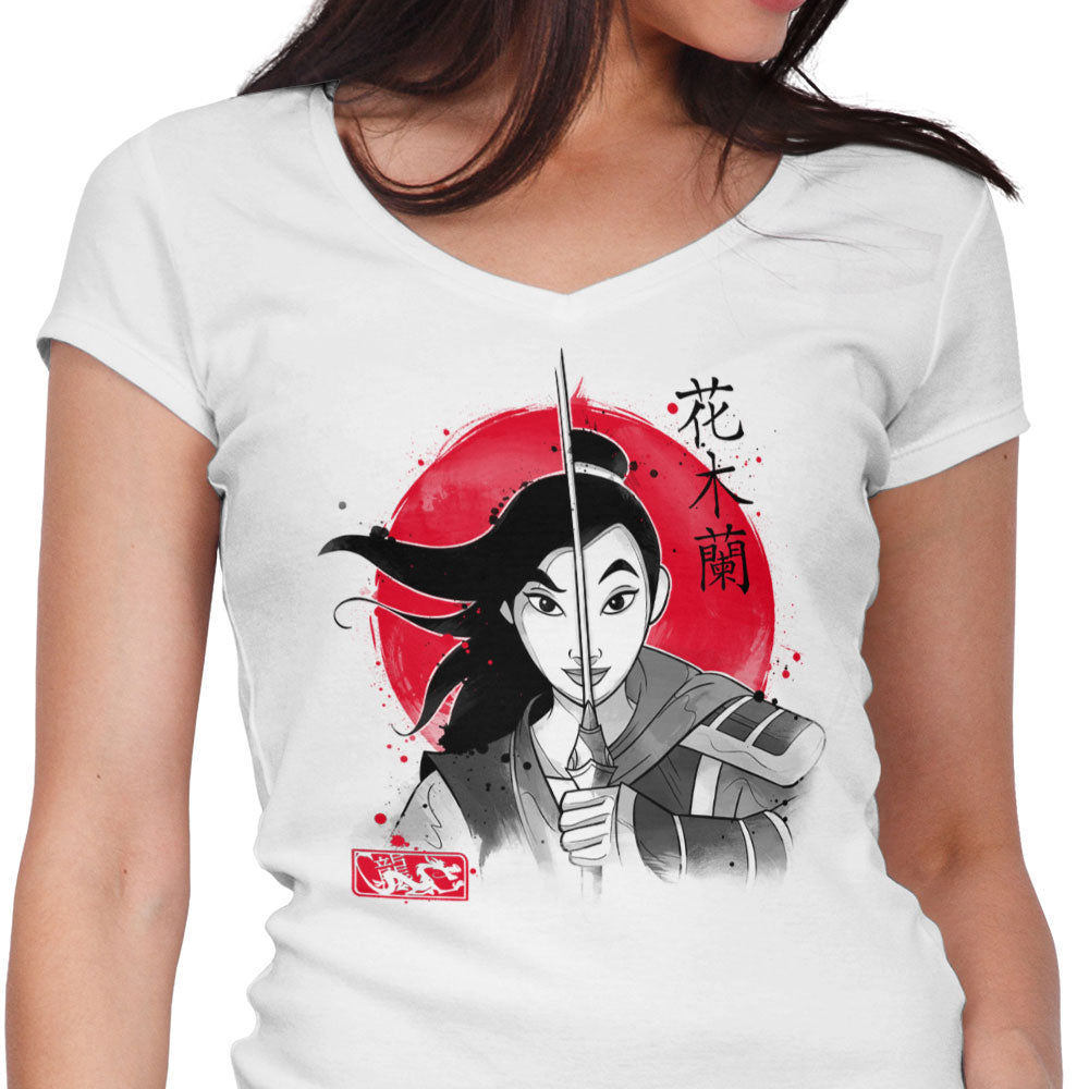 Warrior Princess Sumi-e Women's V-Neck - Adult & Kids T-Shirts, Sweatshirts & Hoodies apparel design preview 1