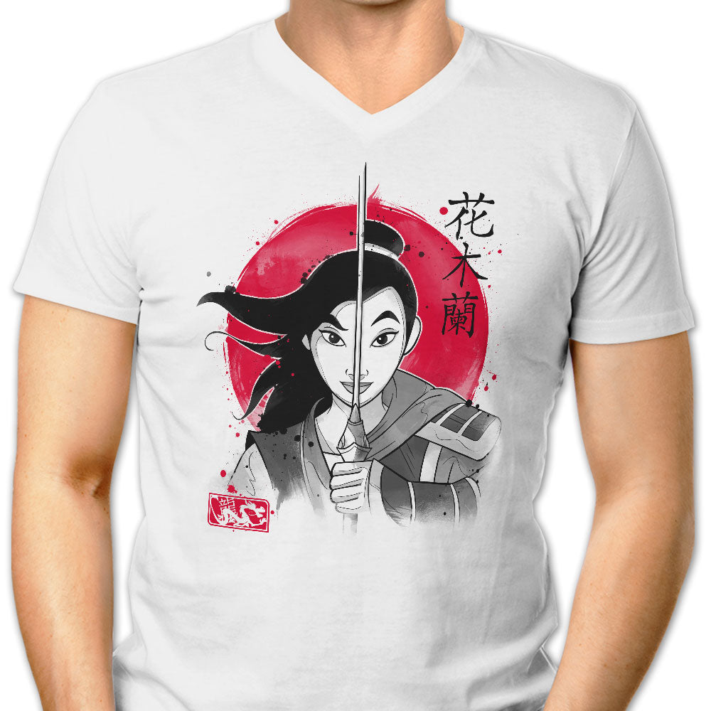 Warrior Princess Sumi-e Men's V-Neck - Adult & Kids T-Shirts, Sweatshirts & Hoodies apparel design preview 1