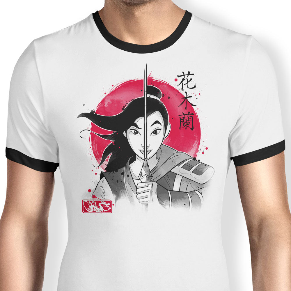 Warrior Princess Sumi-e Ringer - Adult & Kids T-Shirts, Sweatshirts & Hoodies apparel design preview 1