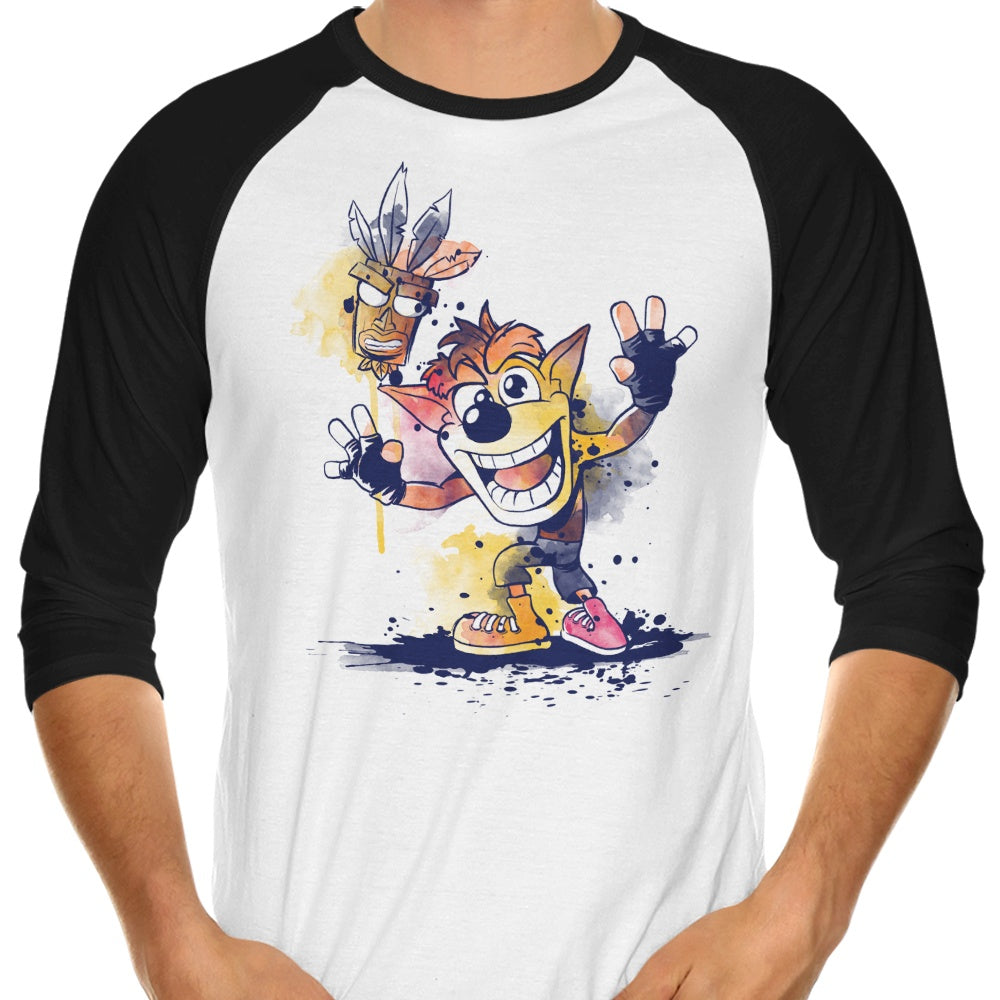 Watercolor Bandicoot 3/4 Sleeve Raglan - Adult & Kids T-Shirts, Sweatshirts & Hoodies apparel design preview 1