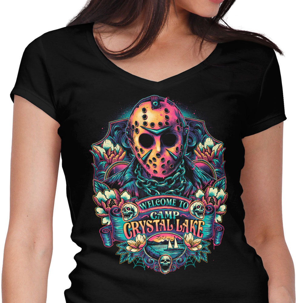 Welcome to Camp Crystal Lake Women's V-Neck - Adult & Kids T-Shirts, Sweatshirts & Hoodies apparel design preview 1