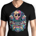 Welcome to Camp Crystal Lake Men's V-Neck - Adult & Kids T-Shirts, Sweatshirts & Hoodies apparel design preview 1