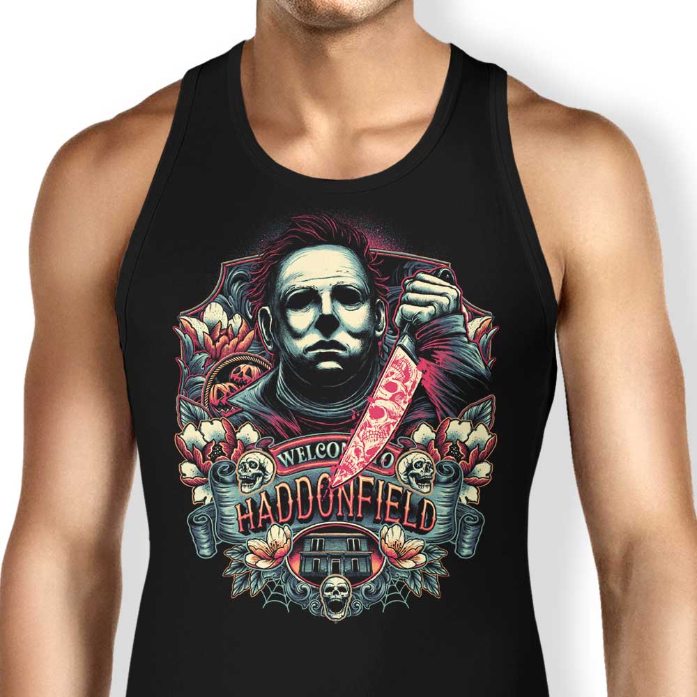 Welcome to Haddonfield Tank Top - Adult & Kids T-Shirts, Sweatshirts & Hoodies apparel design preview 1