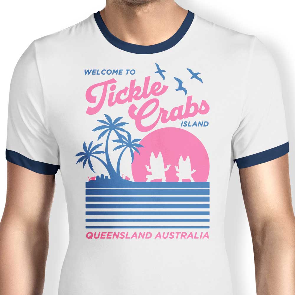 Welcome to Tickle Crabs Island Ringer - Adult & Kids T-Shirts, Sweatshirts & Hoodies apparel design preview 1