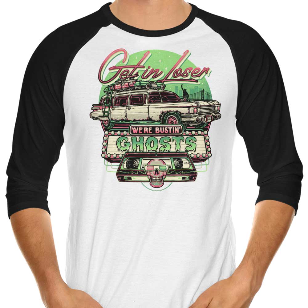 We're Bustin' Ghosts 3/4 Sleeve Raglan - Adult & Kids T-Shirts, Sweatshirts & Hoodies apparel design preview 1