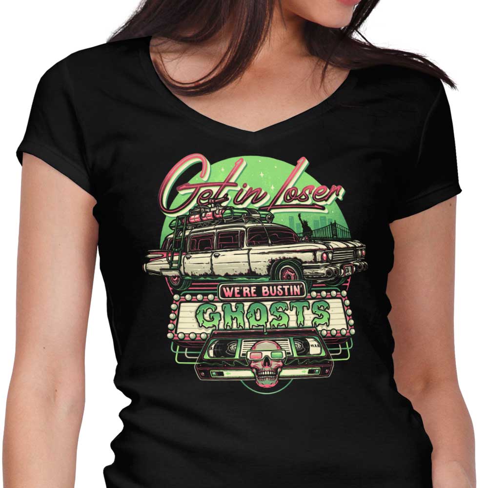 We're Bustin' Ghosts Women's V-Neck - Adult & Kids T-Shirts, Sweatshirts & Hoodies apparel design preview 1
