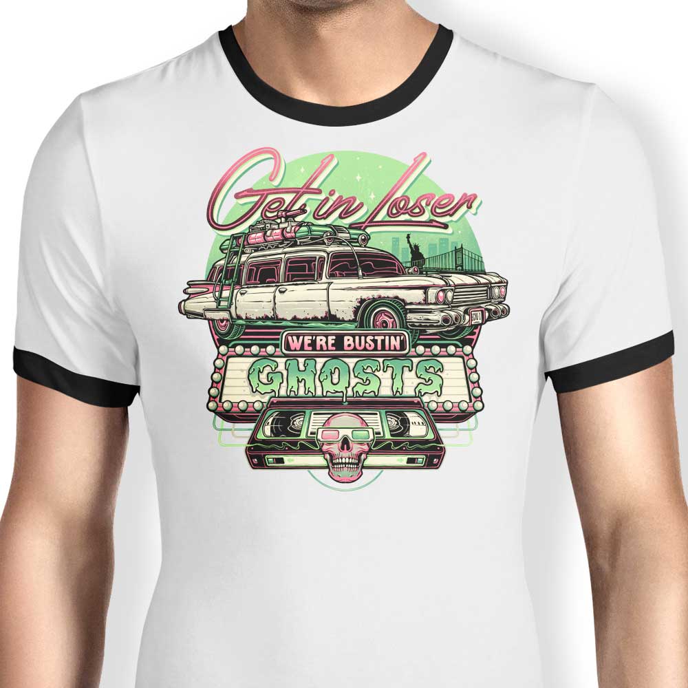 We're Bustin' Ghosts Ringer - Adult & Kids T-Shirts, Sweatshirts & Hoodies apparel design preview 1