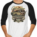 We're Running from Dinosaurs 3/4 Sleeve Raglan - Adult & Kids T-Shirts, Sweatshirts & Hoodies apparel design preview 1