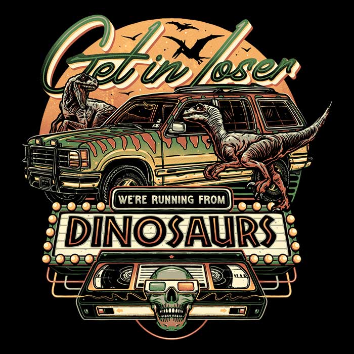 We're Running from Dinosaurs Women's V-Neck - Adult & Kids T-Shirts, Sweatshirts & Hoodies apparel design preview 2