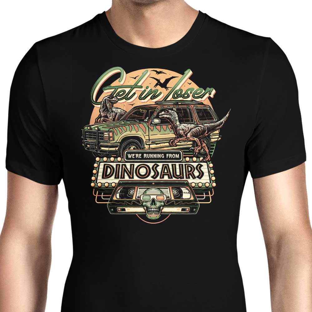 We're Running from Dinosaurs Men's Apparel - Adult & Kids T-Shirts, Sweatshirts & Hoodies apparel design preview 1